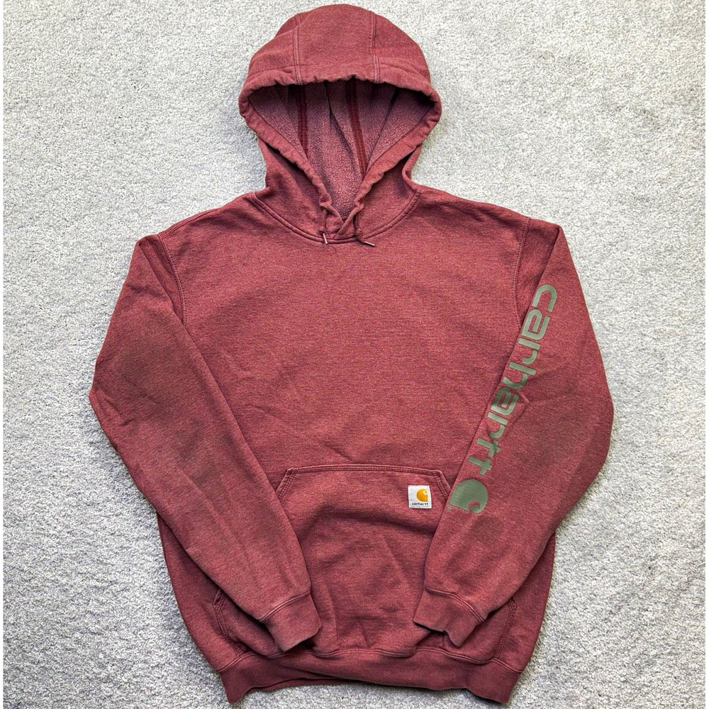 Carhartt Hoodie Mens Medium Heather Plum Purple Sleeve Logo Sweatshirt Original